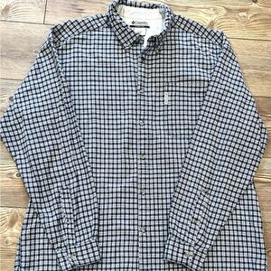 Columbia Button-Down Shirt Men's XXL Blue Plaid Cotton Long Sleeve Outdoor